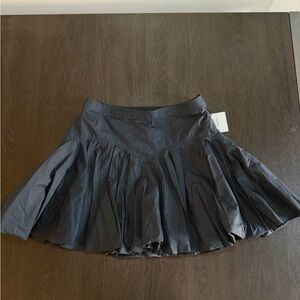 Flared Black Mini Skirt with Pleated Hem